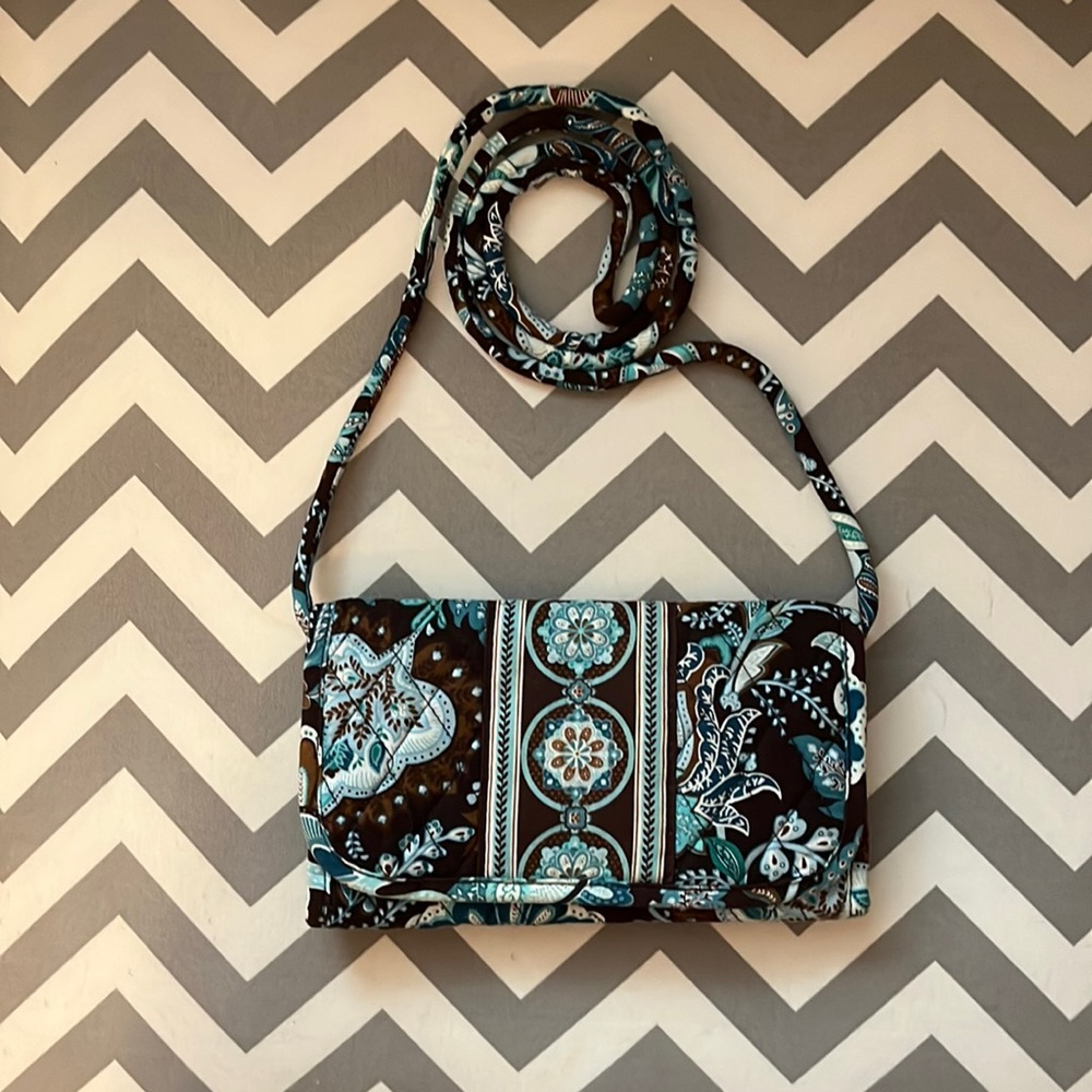 Vera Bradley Java Blue *Retired*  Trifold Clutch Wallet with Crossbody Strap